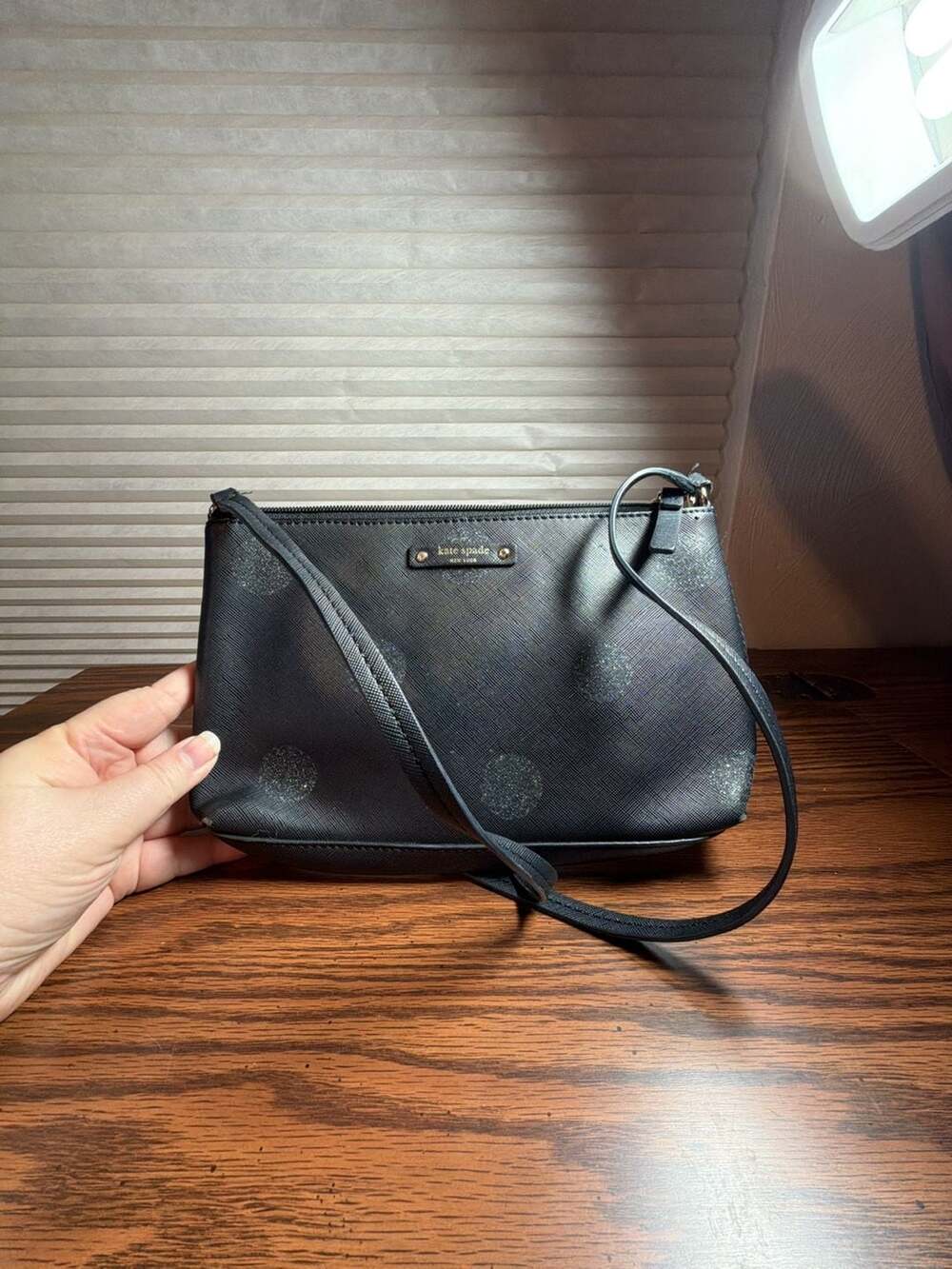 Kate Spade Black Saffiano Glitter Polka Dot Bag